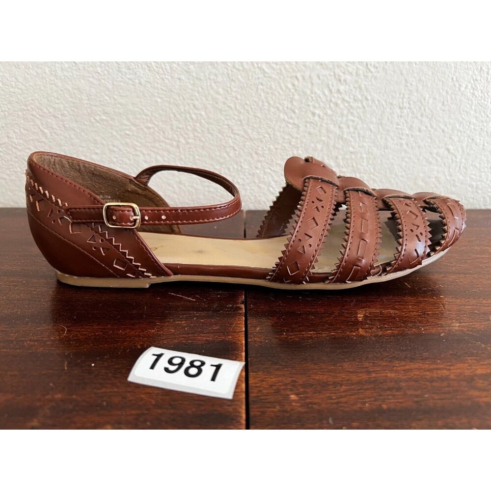 Nicole Flat Sandals Womens Size 8.5M Brown Cutout Leather Jellyfish Ankle Straps - Picture 1 of 9